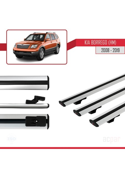 Kia Borrego (Hm) 2008-2019 Arası ile Uyumlu Basıc Model Universal Ara Atkı Tavan Barı Gri 3 Adet fırsatları