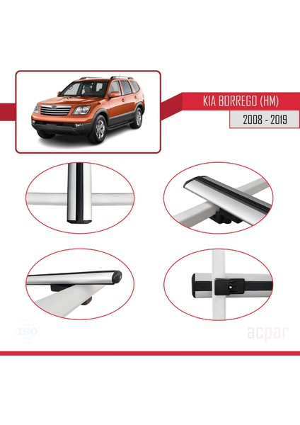 Kia Borrego (Hm) 2008-2019 Arası ile Uyumlu Basıc Model Universal Ara Atkı Tavan Barı Gri 3 Adet indirimleri