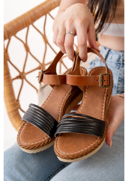 Siyah Ortopedik Deri Dolgu Kadın Sandalet modelleri