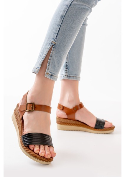 Siyah Ortopedik Deri Dolgu Kadın Sandalet indirimleri