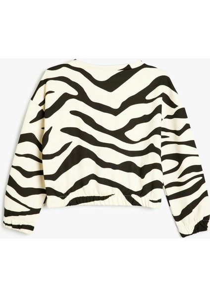 Crop Sweatshirt Desenli Yuvarlak Yaka Uzun Kollu Pamuklu fiyatları