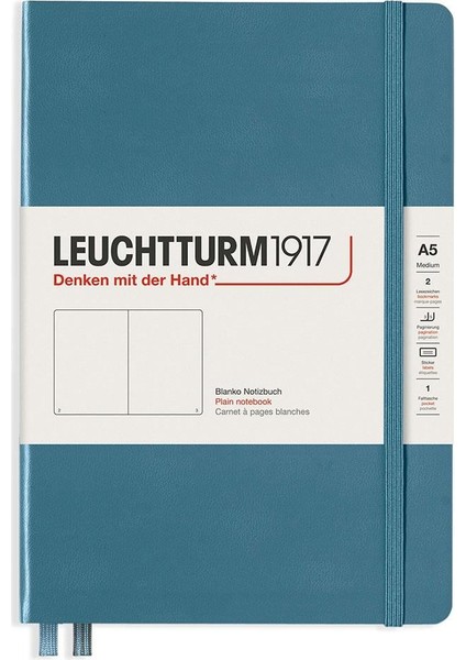 Leuchttrum 1917 Medium(A5) Sert Kapak, 251 Numaralandırılmış Düz Sayfa Defter Stone Blue 363333