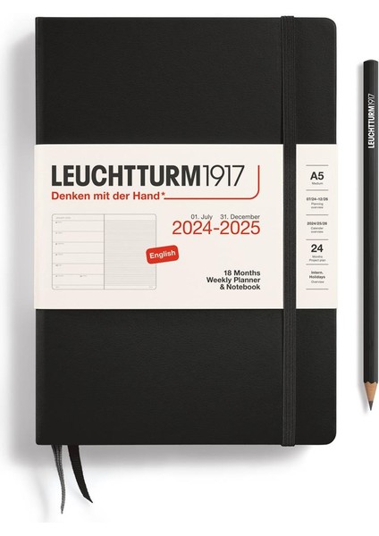 LEUCHTTURM1917 Weekly Planner & Notebook 18 Months English 2024 - 2025 Medium Black 370712