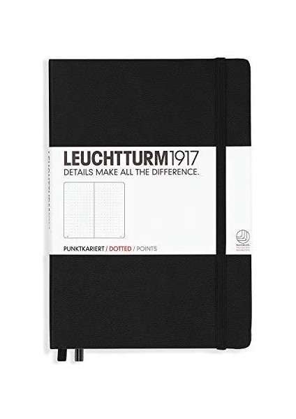 Leuchttrum 1917 Medium(A5) Sert Kapak, 251 Numaralandırılmış Kareli Sayfa Defter Black 315928