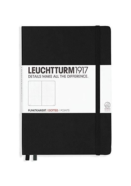 Leuchttrum 1917 Medium(A5) Sert Kapak, 251 Numaralandırılmış Noktalı Sayfa Defter Black 329398