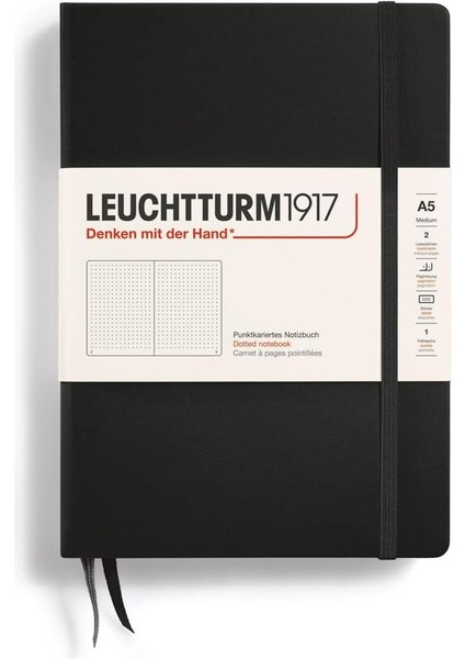 Leuchttrum 1917 Medium(A5) Sert Kapak, 251 Numaralandırılmış Noktalı Sayfa Defter Black 329398