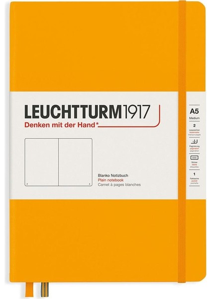 Leuchttrum 1917 Medium(A5) Sert Kapak, 251 Numaralandırılmış Düz Sayfa Defter Rising Sun 363386