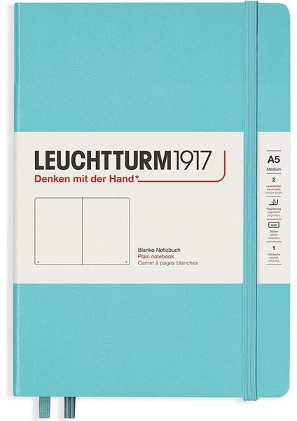 Leuchttrum 1917 Medium(A5) Sert Kapak, 251 Numaralandırılmış Düz Sayfa Defter Aquamarine 363390