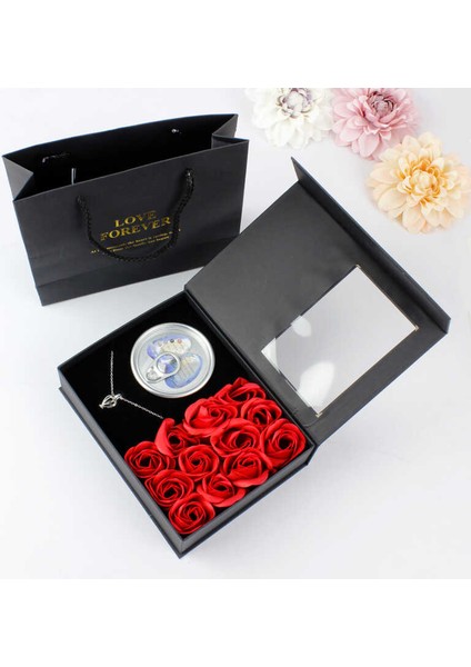 Güllü Kutu Istiridye Içinde Inci Kolye Seti