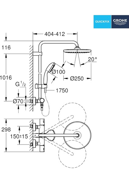 Vitalio Start System 250 Termostatik Bataryalı Duş Sistemi |250MM Tepe DUŞU/100MM 2 Akışlı El DUŞU/1750MM Duş Hortumu | Sabit Sıcaklık Ayarı | Su Tasarruflu | Duş Başlığı |mat Siyah| 266772430 fiyatları