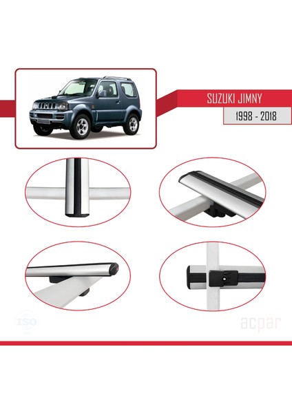 Suzuki Jimny 1998-2018 Arası ile Uyumlu Basıc Model Universal Ara Atkı Tavan Barı Gri 2 Adet