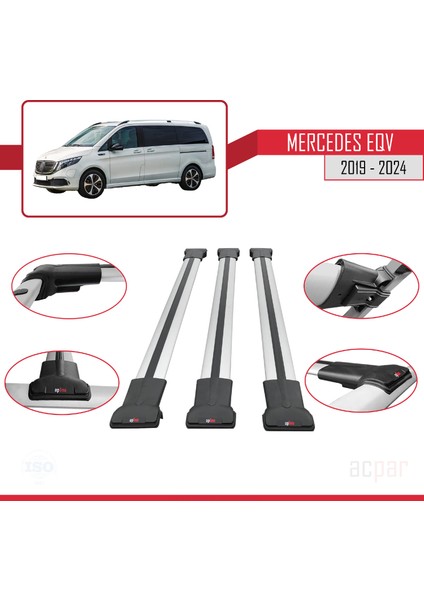 Mercedes Eqv (W447) 2019 ve Sonrası ile Uyumlu Fly Model Ara Atkı Tavan Barı Gri 3 Adet Bar fırsatları