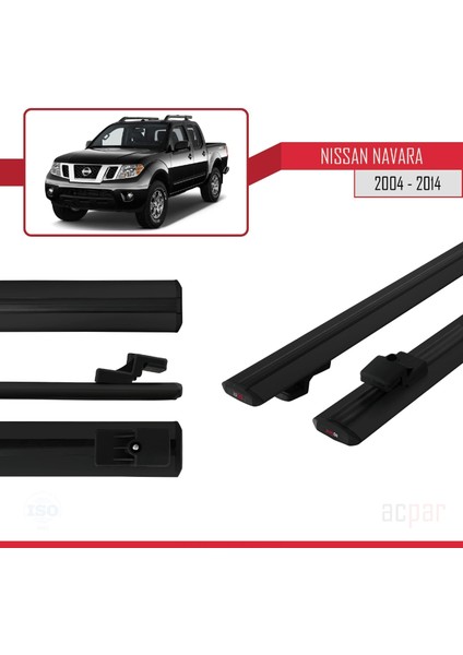 Nissan Navara 2004-2014 Arası ile Uyumlu Basıc Model Universal Ara Atkı Tavan Barı Siyah 2 Adet