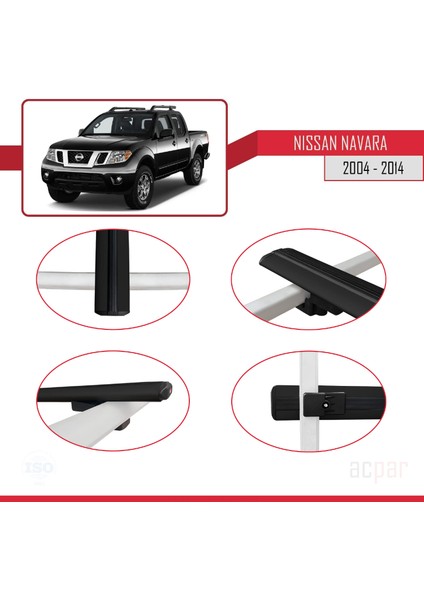 Nissan Navara 2004-2014 Arası ile Uyumlu Basıc Model Universal Ara Atkı Tavan Barı Siyah 2 Adet