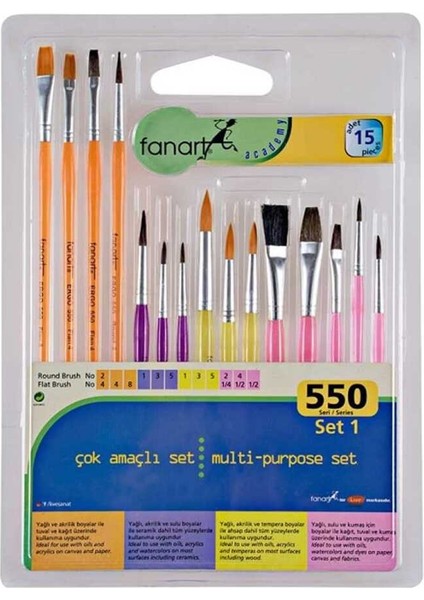 Academy 550 Seri Fırça Seti 15'li