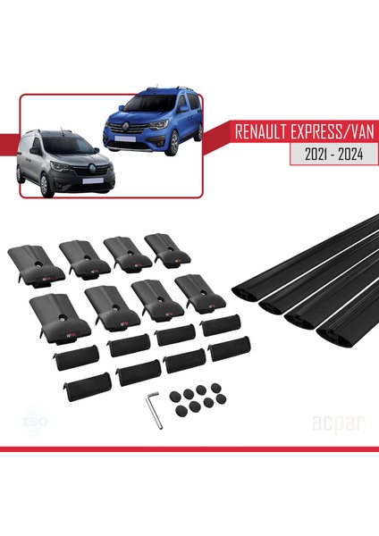 Renault Express 2021 ve Sonrası ile Uyumlu Fly Model Ara Atkı Tavan Barı Siyah 4 Adet