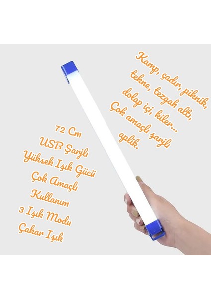Şarzlı, 72 Cm, 30 Watt, Acil Yardım Modlu, Dimli, Tekne, Çadır, Tezgah Altı Armatür, USB Şarzlı