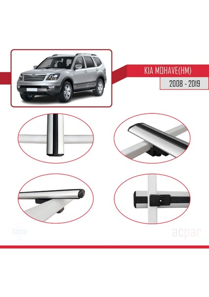 Kia Mohave (Hm) 2008-2019 Arası ile Uyumlu Basıc Model Universal Ara Atkı Tavan Barı Gri 2 Adet