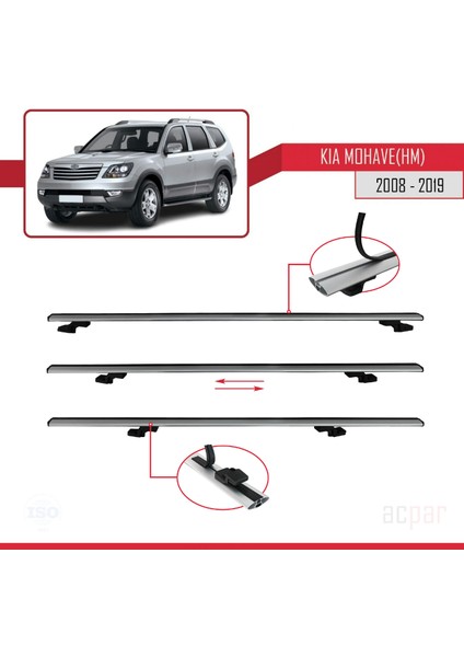 Kia Mohave (Hm) 2008-2019 Arası ile Uyumlu Basıc Model Universal Ara Atkı Tavan Barı Gri 2 Adet