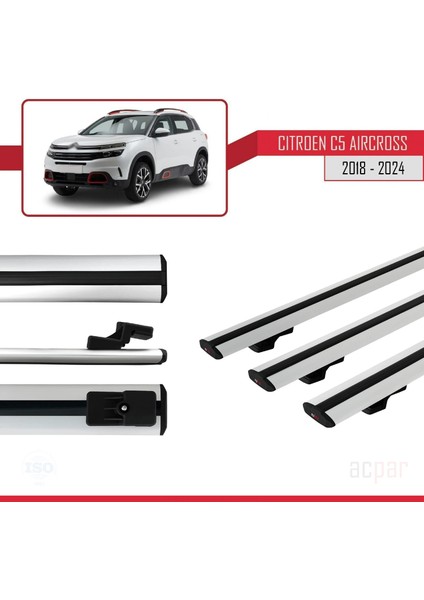 Citroen C5 Aircross 2018 ve Sonrası ile Uyumlu Basıc Model Universal Ara Atkı Tavan Barı Gri 3 Adet