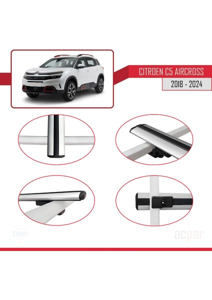 Citroen C5 Aircross 2018 ve Sonrası ile Uyumlu Basıc Model Universal Ara Atkı Tavan Barı Gri 3 Adet