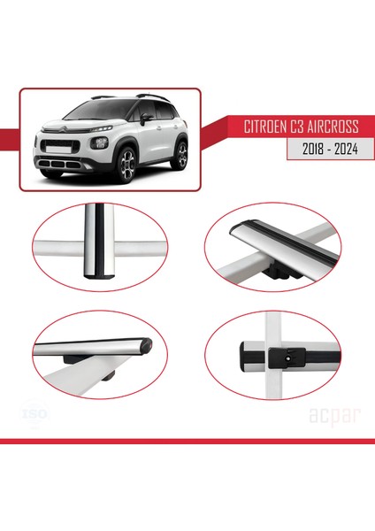 Citroen C3 Aircross 2018 ve Sonrası ile Uyumlu Basıc Model Universal Ara Atkı Tavan Barı Gri 3 Adet