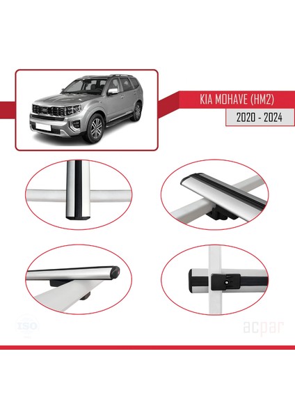 Kia Mohave (Hm2) 2020 ve Sonrası ile Uyumlu Basıc Model Universal Ara Atkı Tavan Barı Gri 2 Adet