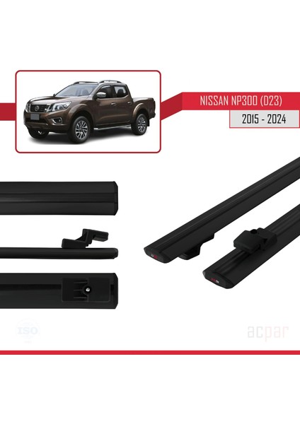 Nissan NP300 (D23) 2015 ve Sonrası ile Uyumlu Basıc Model Universal Ara Atkı Tavan Barı Siyah 2 Adet