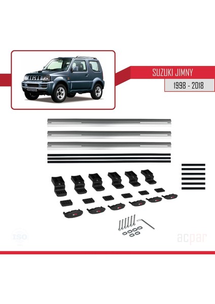 Suzuki Jimny 1998-2018 Arası ile Uyumlu Basıc Model Universal Ara Atkı Tavan Barı Gri 3 Adet