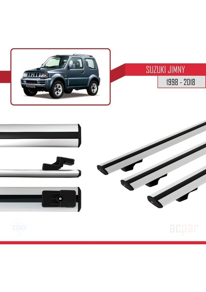 Suzuki Jimny 1998-2018 Arası ile Uyumlu Basıc Model Universal Ara Atkı Tavan Barı Gri 3 Adet