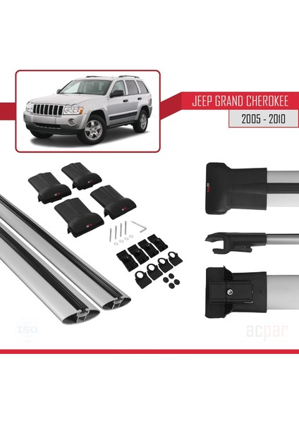 Jeep Grand Cherokee 2005-2010 Arası ile Uyumlu Fly Model Ara Atkı Tavan Barı Gri 2 Adet