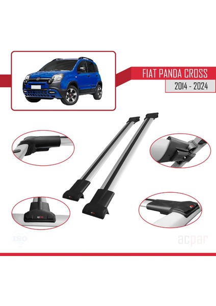 Fiat Panda Cross 2014 ve Sonrası ile Uyumlu Fly Model Ara Atkı Tavan Barı Gri