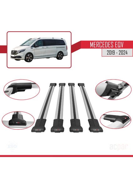 Mercedes Eqv (W447) 2019 ve Sonrası ile Uyumlu Fly Model Ara Atkı Tavan Barı Gri 4 Adet Bar fırsatları