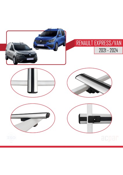 Renault Express 2021 ve Sonrası ile Uyumlu Basıc Model Ara Atkı Tavan Barı Gri