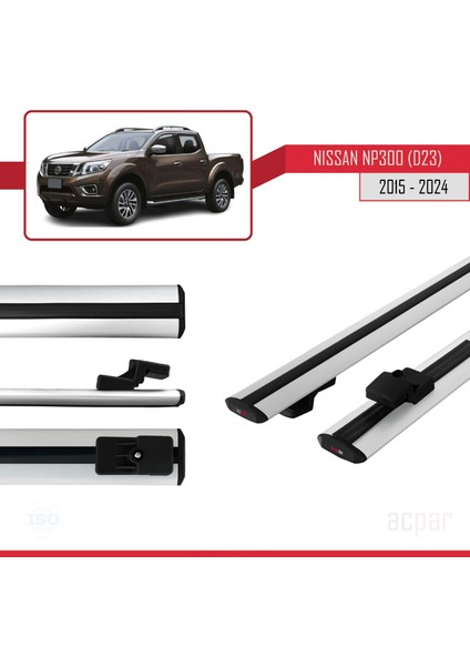 Nissan NP300 (D23) 2015 ve Sonrası ile Uyumlu Basıc Model Universal Ara Atkı Tavan Barı Gri 2 Adet