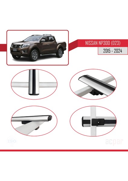Nissan NP300 (D23) 2015 ve Sonrası ile Uyumlu Basıc Model Universal Ara Atkı Tavan Barı Gri 2 Adet