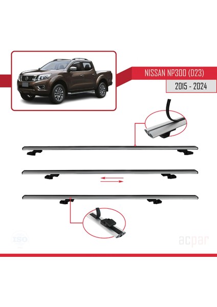 Nissan NP300 (D23) 2015 ve Sonrası ile Uyumlu Basıc Model Universal Ara Atkı Tavan Barı Gri 2 Adet