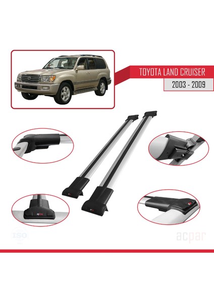 Toyota Land Cruiser 2003-2009 Arası ile Uyumlu Fly Model Ara Atkı Tavan Barı Gri modelleri