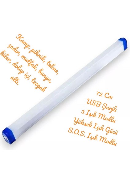72 Cm, 30 Watt, Şarjlı, Acil Yardım Modlu, Dimli, Tekne, Çadır, Tezgah Altı, Dolap Içi LED Aplik