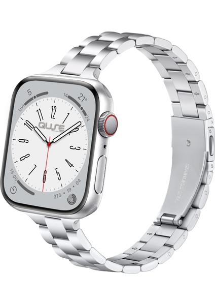 Apple Watch Seri SE/11/10/9/8/7/6/5/4/3 ile Uyumlu 46MM-45MM-44MM Üç Bakla Paslanmaz Çelik İnce Kordon Gümüş