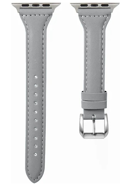 Apple Watch Seri SE/11/10/9/8/7/6/5/4/3 İle Uyumlu 46MM-45MM-44MM İnce Deri Kordon Gri