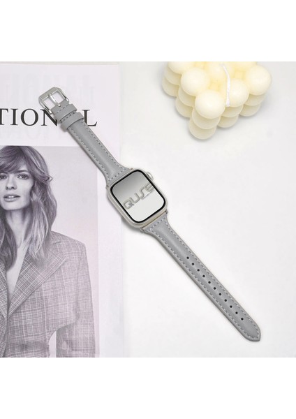 Apple Watch Seri SE/11/10/9/8/7/6/5/4/3 İle Uyumlu 46MM-45MM-44MM İnce Deri Kordon Gri modelleri