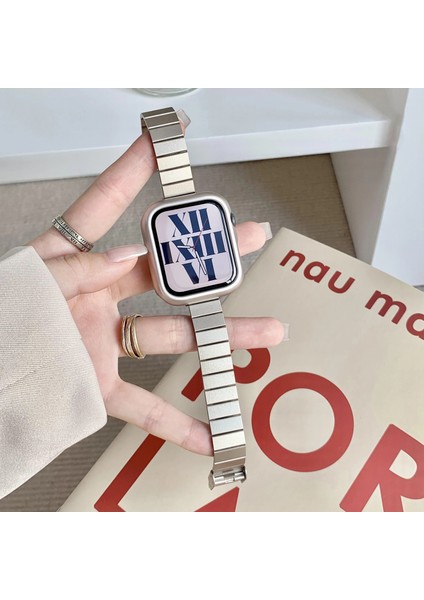 Apple Watch Seri SE/10/9/8/7/6/5/4/3 ile Uyumlu 42MM-41MM-40MM-38MM Çelik Bilezik Ince Metal Kordon Starlight modelleri