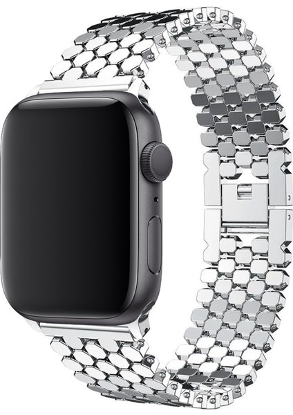 Apple Watch Seri SE/11/10/9/8/7/6/5/4/3 42MM-41MM-40MM-38MM Bal Peteği Çelik Kordon Gümüş fırsatları