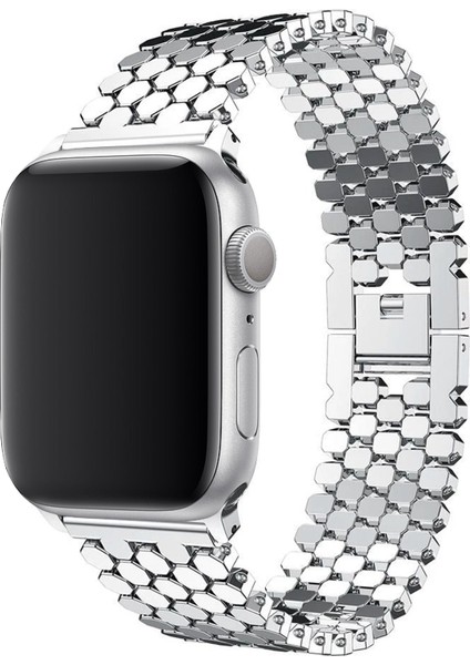 Apple Watch Seri SE/11/10/9/8/7/6/5/4/3 42MM-41MM-40MM-38MM Bal Peteği Çelik Kordon Gümüş indirimleri
