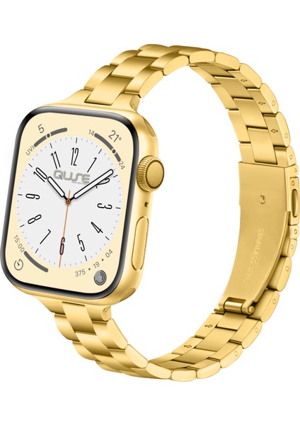 Apple Watch Seri SE/11/10/9/8/7/6/5/4/3 ile Uyumlu 42MM-41MM-40MM-38MM Üç Bakla Paslanmaz Çelik İnce Kordon Gold