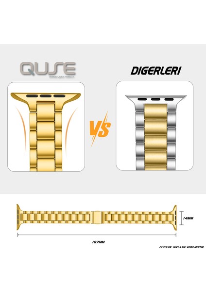 Apple Watch Seri SE/11/10/9/8/7/6/5/4/3 ile Uyumlu 42MM-41MM-40MM-38MM Üç Bakla Paslanmaz Çelik İnce Kordon Gold modelleri