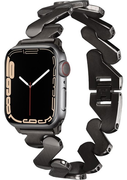 Apple Watch Seri SE/10/9/8/7/6/5/4/3 ile Uyumlu 46MM-45MM-44MM-42MM Infinity Link Zigzag Metal Kordon Siyah