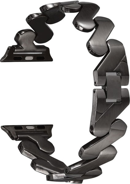 Apple Watch Seri SE/10/9/8/7/6/5/4/3 ile Uyumlu 46MM-45MM-44MM-42MM Infinity Link Zigzag Metal Kordon Siyah