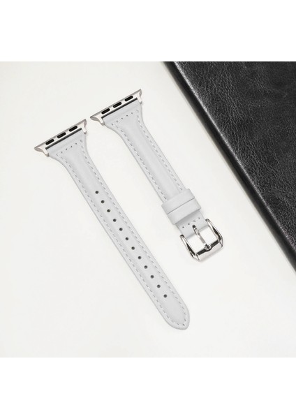 Apple Watch Seri SE/11/10/9/8/7/6/5/4/3 ile Uyumlu 42MM- 41MM-40MM-38MM İnce Deri Kordon Beyaz fiyatları